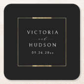 額縁エレガンスブラックシンプルモダン結婚ズ スクエアペーパーコースター (正面)