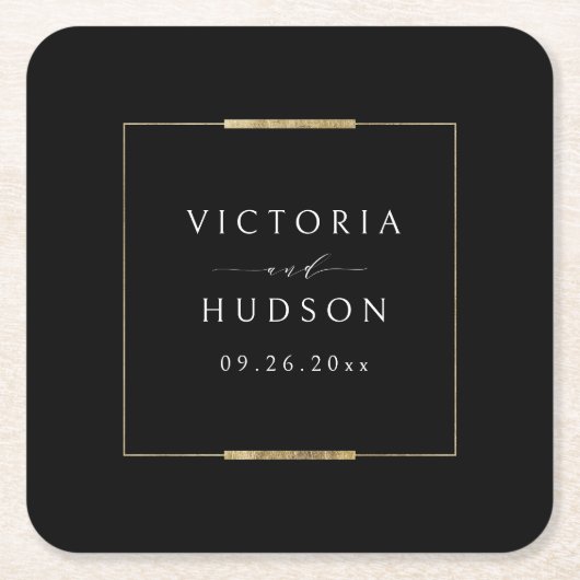 額縁エレガンスブラックシンプルモダン結婚ズ スクエアペーパーコースター (正面)