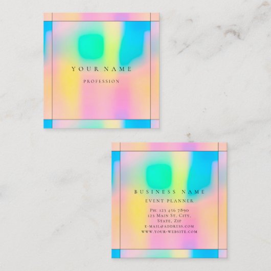 額縁グラデーション単純プロフェッショナルホログラフィックバラ スクエア名刺 (正面/裏面)