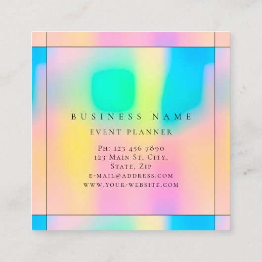 額縁グラデーション単純プロフェッショナルホログラフィックバラ スクエア名刺 (裏面)