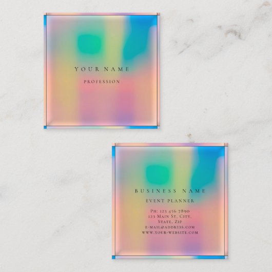 額縁グラデーション単純プロフェッショナルホログラフィック スクエア名刺 (正面/裏面)