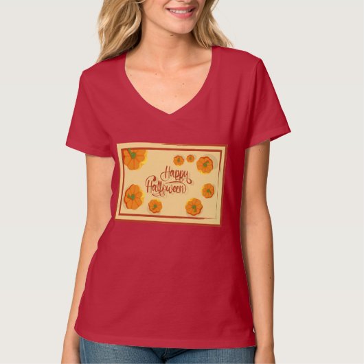 額縁グリーティングカードハッピーハローウィンタイポグラフィT- Tシャツ (正面)