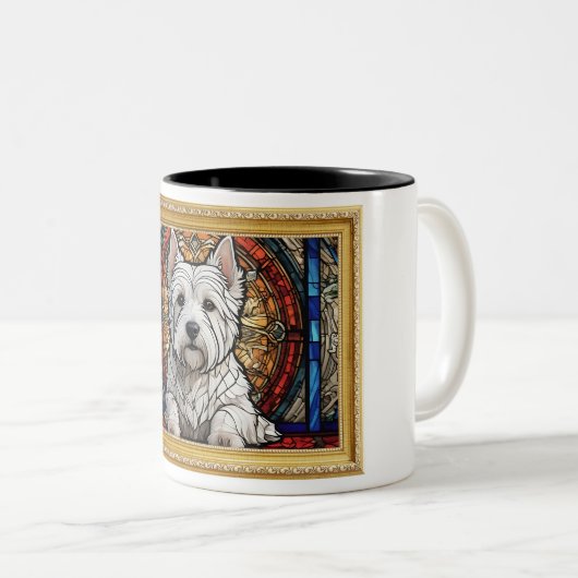 額縁ステンドグラスウェスティー美しい ツートーンマグカップ (正面右)