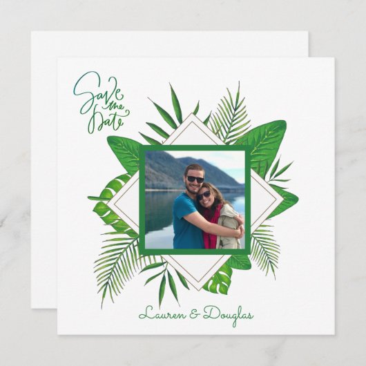 額縁パーソナライズされたのカップル写真デートを保存 招待状 (正面/裏面)