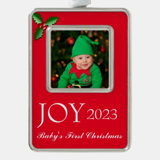 額縁フォトオーナメント-ベビーの初めてのクリスマスChris シルバープレートフレームオーナメント (正面)