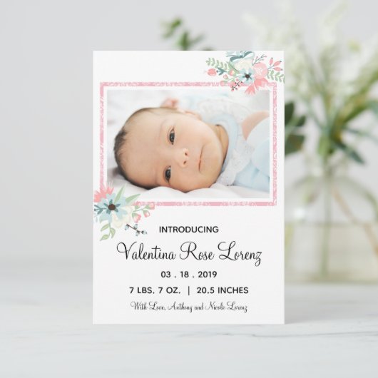 額縁フローラ写真- 3x5出生の発表 招待状