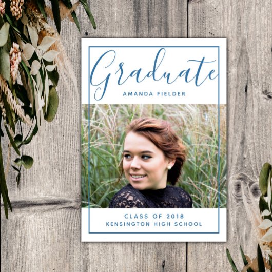 額縁モダン付き卒業写真 |青 招待状