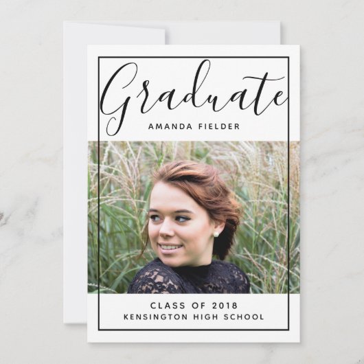 額縁モダン付き卒業写真 |黒 招待状 (正面)