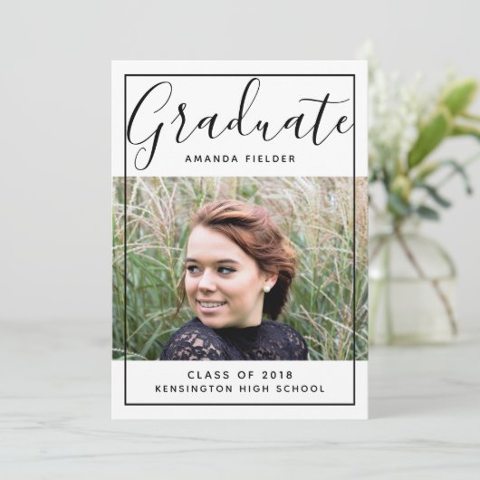 額縁モダン付き卒業写真 |黒 招待状 (スタンド正面)