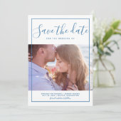額縁モダン写真の保存招待状 |青 セーブザデート (スタンド正面)