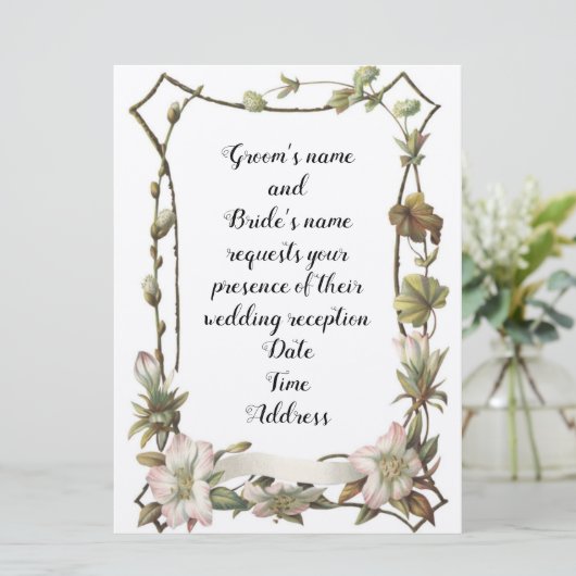 額縁付きの花の結婚式招待状 招待状 (スタンド正面)