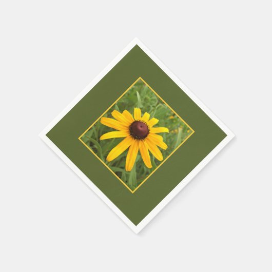 額縁独身の黄色いルベキア花写真 スタンダードカクテルナプキン (角)