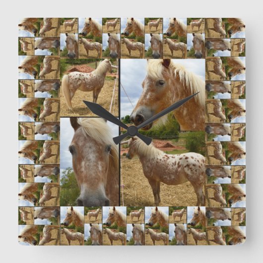 額縁Appaloosa Horses写真コラージュ スクエア壁時計 (正面)