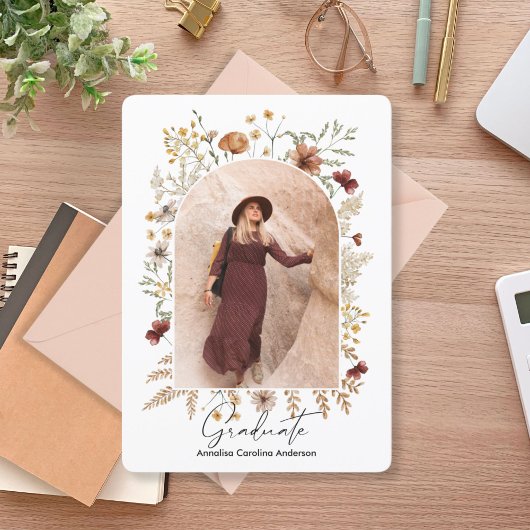 額縁Bohoフローラアーチ卒業生 招待状