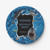 顎のように白い素晴らしサメ誕生日 ペーパープレート (正面)