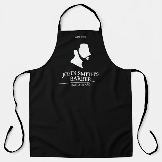 顎鬚の理容師ロゴエプロン付き男性 エプロン (正面)