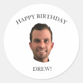 顔おもしろいハッピーバースデー飲料写真 ラウンドシール (正面)