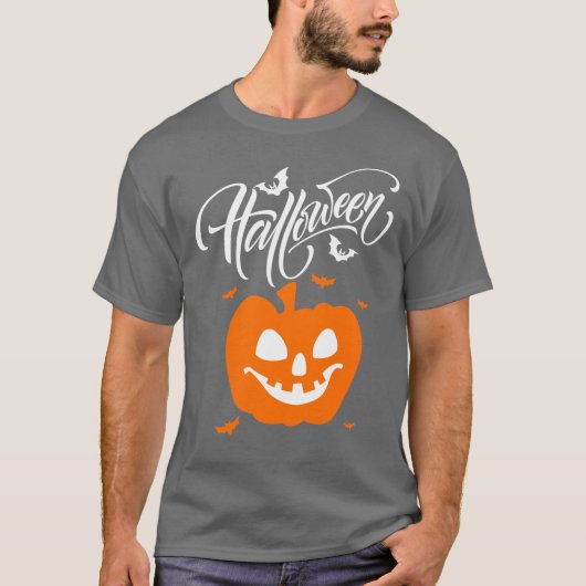 顔おもしろいパンプキンハロウィーンTシャツァ男性へン Tシャツ (正面)