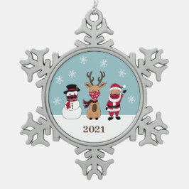 顔おもしろいマスクサンタトナカイ雪だるま スノーフレークピューターオーナメント