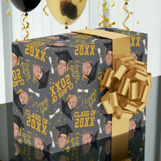 顔おもしろい写真卒業キャップ包み紙 ラッピングペーパー