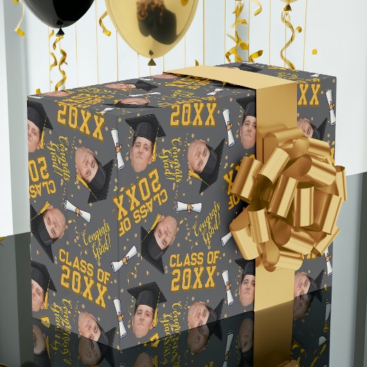 顔おもしろい写真卒業キャップ包み紙 ラッピングペーパー