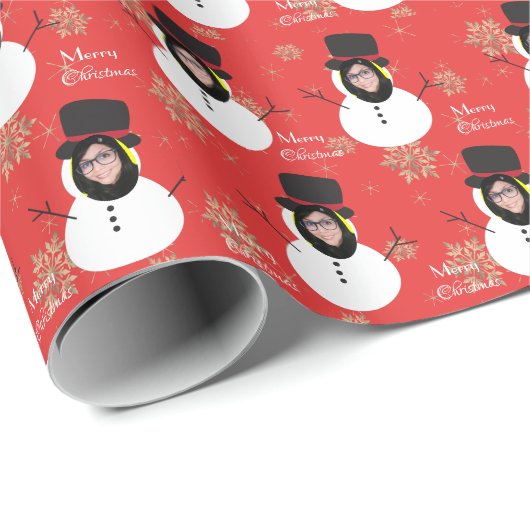 顔おもしろい雪だるまメリークリスマスフォトカスタム ラッピングペーパー (ロールコーナー)
