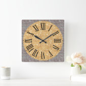 顔おもしろい/レンガ壁の背景ローマ数字 スクエア壁時計 (ホーム)