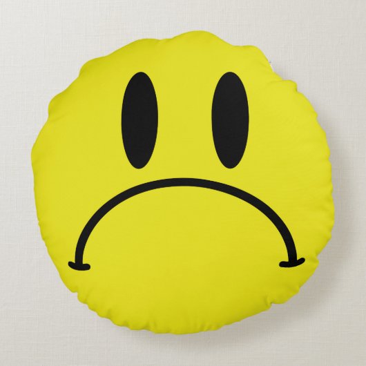 顔および悲しい顔の黄色の円形の枕 ラウンドクッション (裏面)