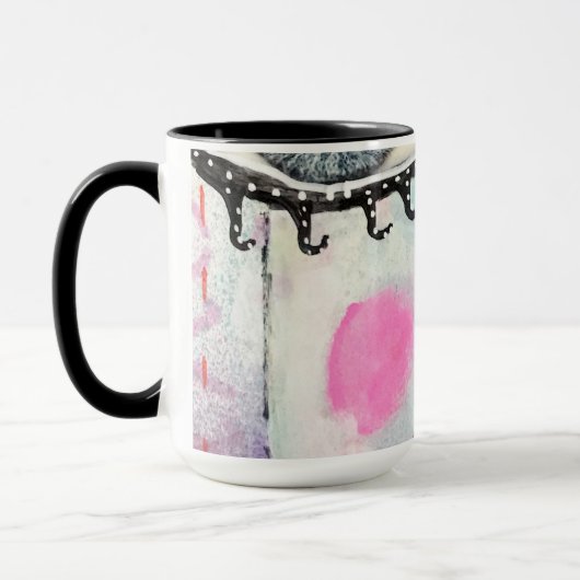 顔お洒落白黒ネオンピンクレッド芸術的 マグカップ (左)