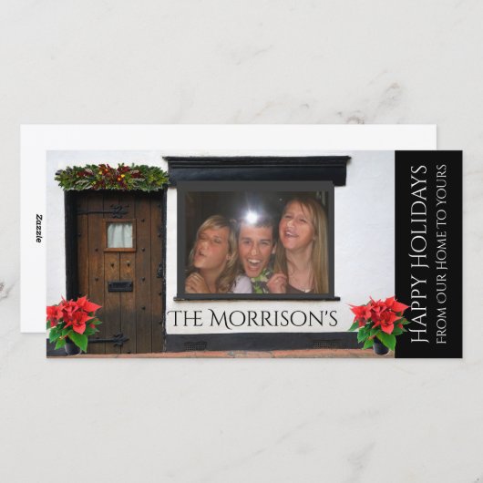 顔がガラスのクリスマスに押し付けられる シーズンカード (正面/裏面)