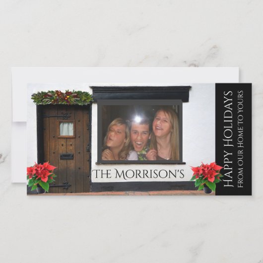 顔がガラスのクリスマスに押し付けられる シーズンカード (正面)