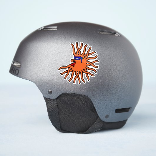 顔つきの丸いオレンジ色の太陽のキャラクター シール (ヘルメット側面)