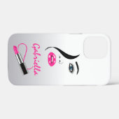 顔とピンクリップスティックの鏡メイクアップアーティスト Case-Mate iPhoneケース (裏面 (横))