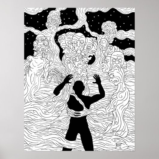 顔と姿が霧のホラー風変わりアートに ポスター (正面)