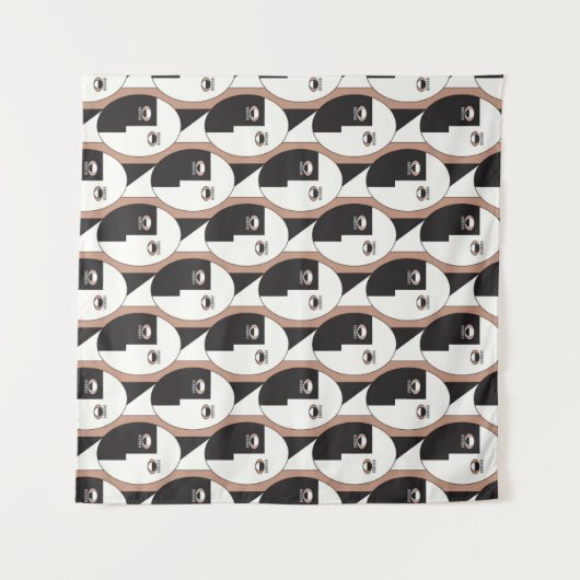 顔と眼の幾何学的シームレスパターン タペストリー (正面(横))