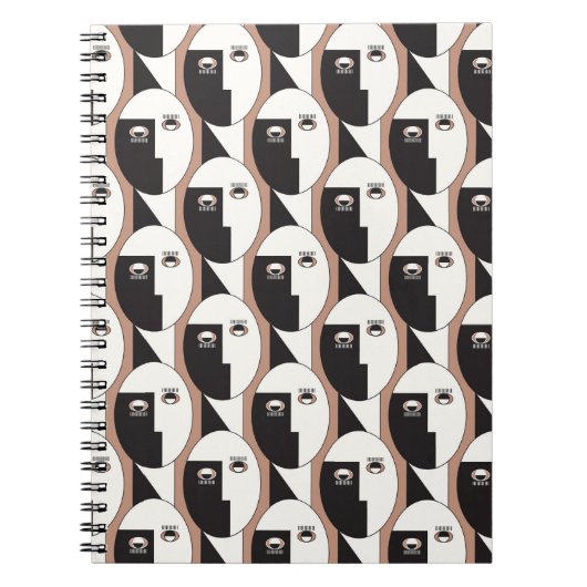 顔と眼の幾何学的シームレスパターン ノートブック (正面)