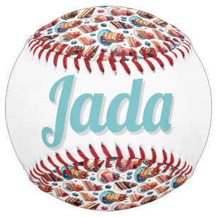 顔にケーキ (パーソナライズ) ソフトボール