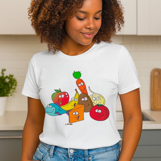顔のあるカートゥーン食品の女性用Tシャツ Tシャツ