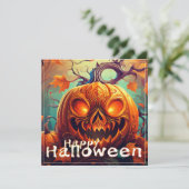 顔のある怖いオレンジのカボチャ、ハロウィン (スタンド正面)