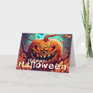 顔のある怖いオレンジのカボチャ、ハロウィン カード