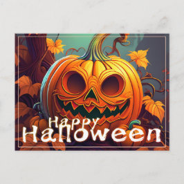 顔のある怖いオレンジのカボチャ、ハロウィン シーズンポストカード
