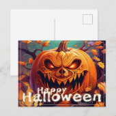 顔のある怖いオレンジのカボチャ、ハロウィン シーズンポストカード (正面/裏面)