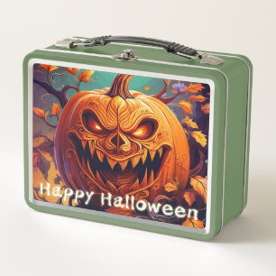 顔のある怖いオレンジのカボチャ、ハロウィン メタルランチボックス