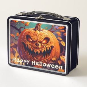 顔のある怖いオレンジのカボチャ、ハロウィン メタルランチボックス