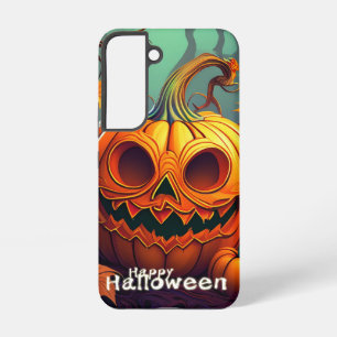 顔のある怖いオレンジのカボチャ、ハロウィン SAMSUNG GALAXY S22ケース