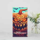 顔のある怖いオレンジ色のかぼちゃ、ハロウィン (スタンド正面)