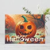 顔のある怖いオレンジ色のかぼちゃ、ハロウィン (スタンド正面)