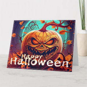 顔のある怖いオレンジ色のかぼちゃ、ハロウィン カード
