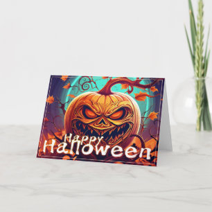 顔のある怖いオレンジ色のかぼちゃ、ハロウィン カード