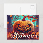 顔のある怖いオレンジ色のかぼちゃ、ハロウィン シーズンポストカード (正面/裏面)